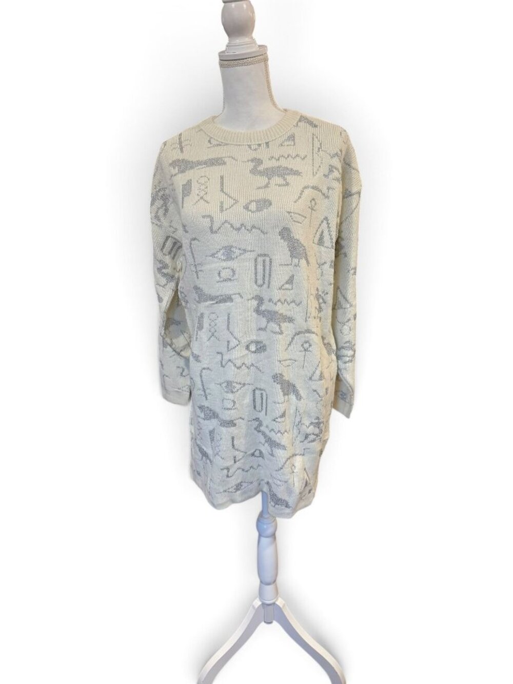 Diane Von Furstenberg Vintage Cream Sweater With Hieroglyphics Acrylic Blend